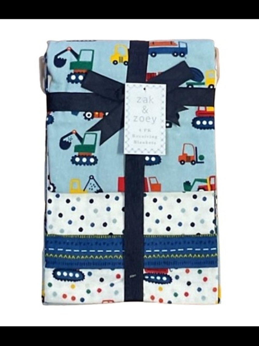zak & zoey Blue Construction Trucks Kids Swaddle Blanket Set